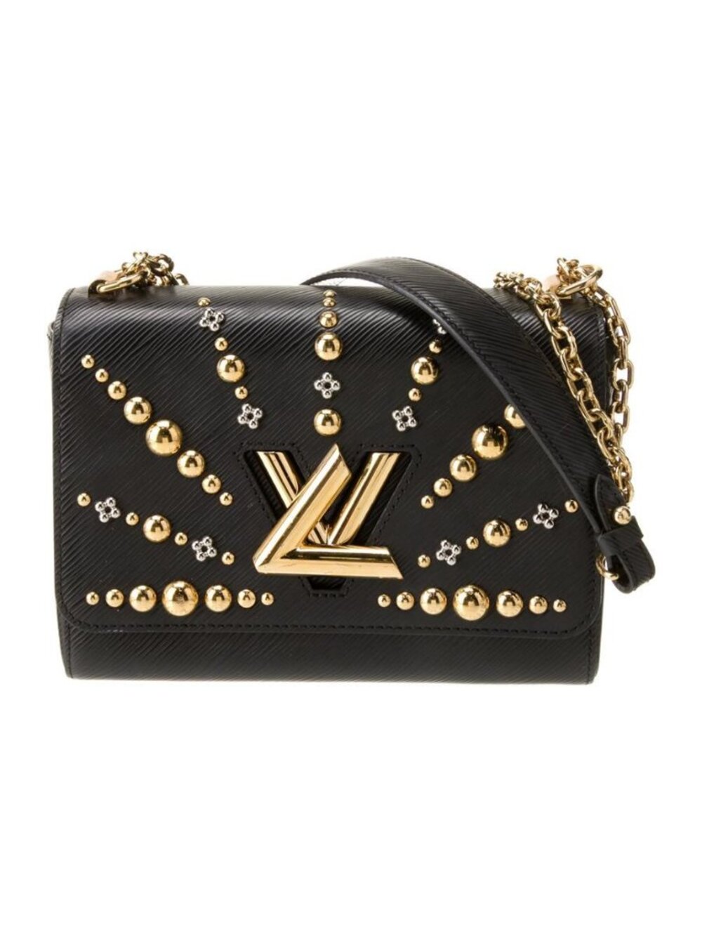 Louis Vuitton Epi Leather Twist PM Black Studded Chain Shoulder Bag Graphic Prin
